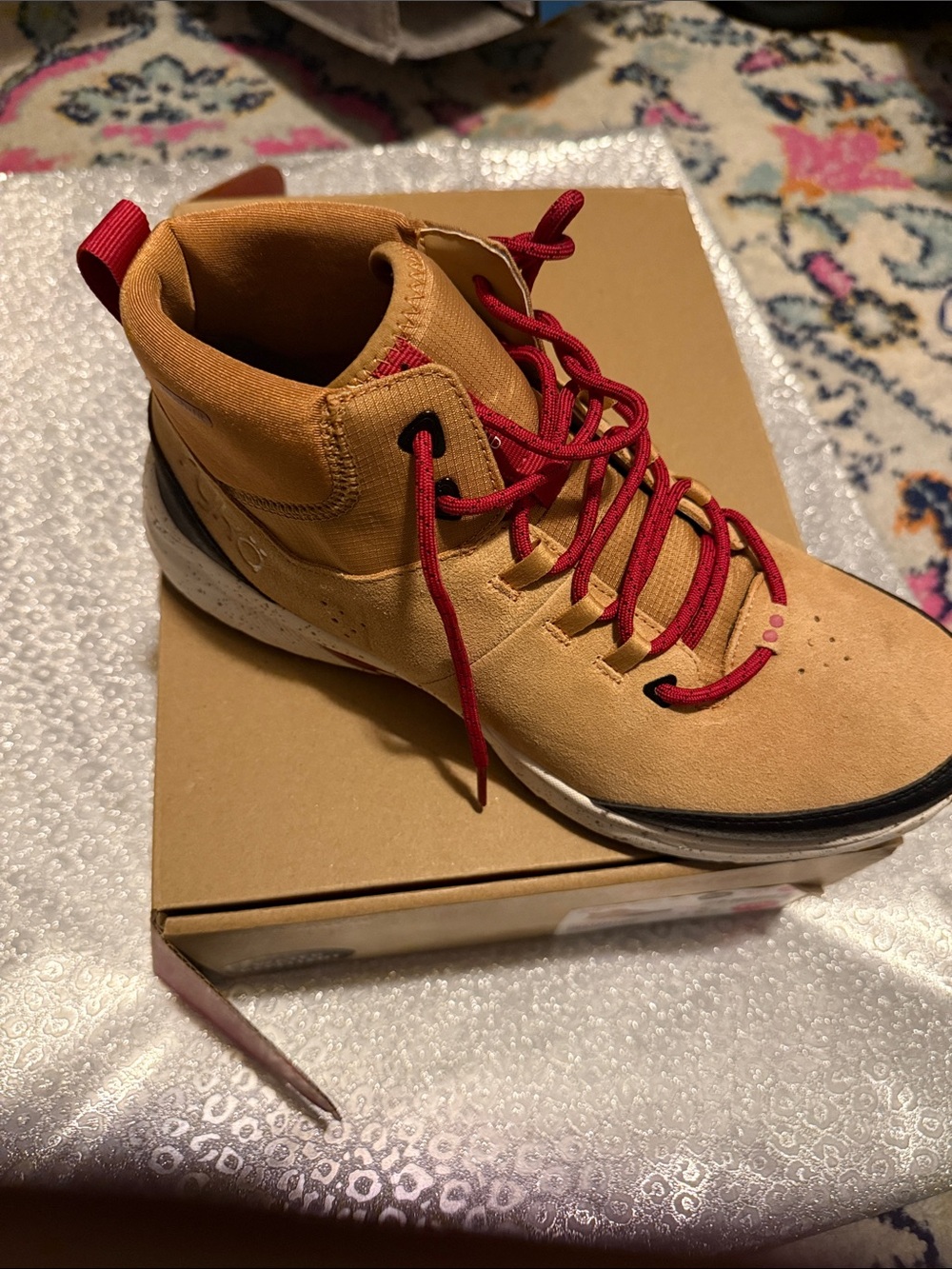 Ryka Women's Tan Athletic Mid-Top Shoe with Red Laces